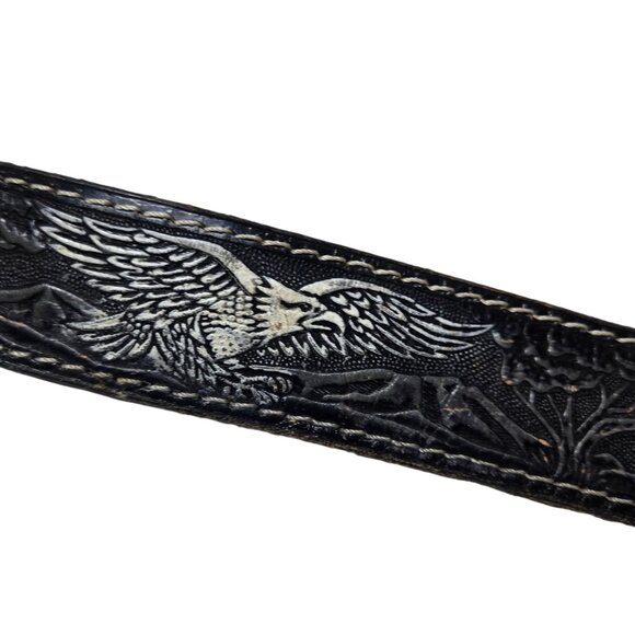 Vintage Tooled Leather Belt Eagle Rabbit Design Size 42 Embossed Western Wear - Picture 5 of 16
